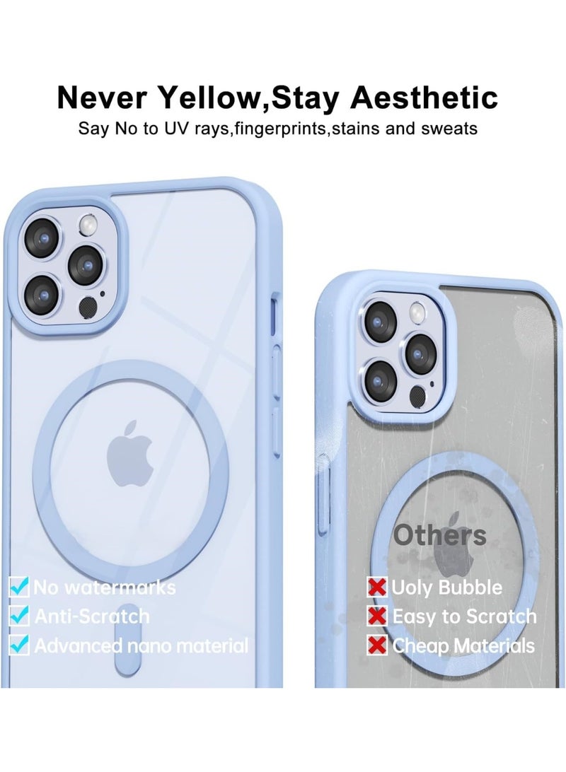 أكاليكس جراب مغناطيسي شفاف لهاتف iPhone 12 Pro Max، متوافق مع MagSafe، غطاء فاخر مطلي، جراب هاتف شفاف ناعم مقاوم للصدمات من مادة TPU (أزرق سماوي) - Image 4