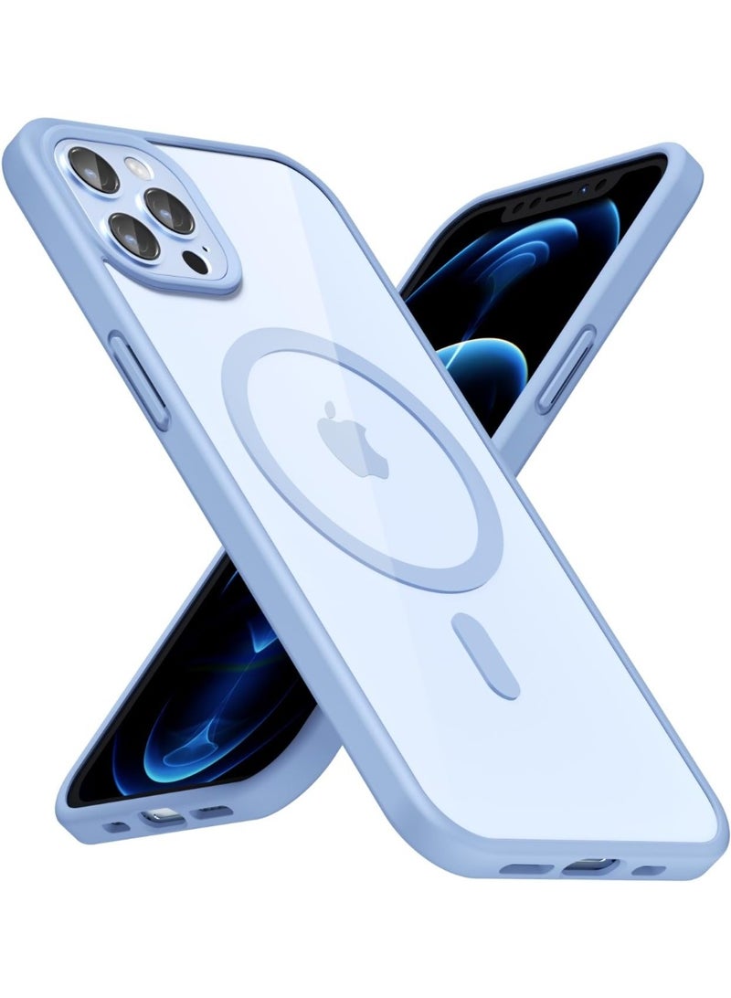 أكاليكس جراب مغناطيسي شفاف لهاتف iPhone 12 Pro Max، متوافق مع MagSafe، غطاء فاخر مطلي، جراب هاتف شفاف ناعم مقاوم للصدمات من مادة TPU (أزرق سماوي) - Image 1