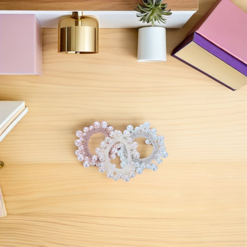 3pcs Hair Ties: Beading Elastic Ponytail Holders For Women - Ponytail Elastic Bands with Faux For All Hair Style - Image 3