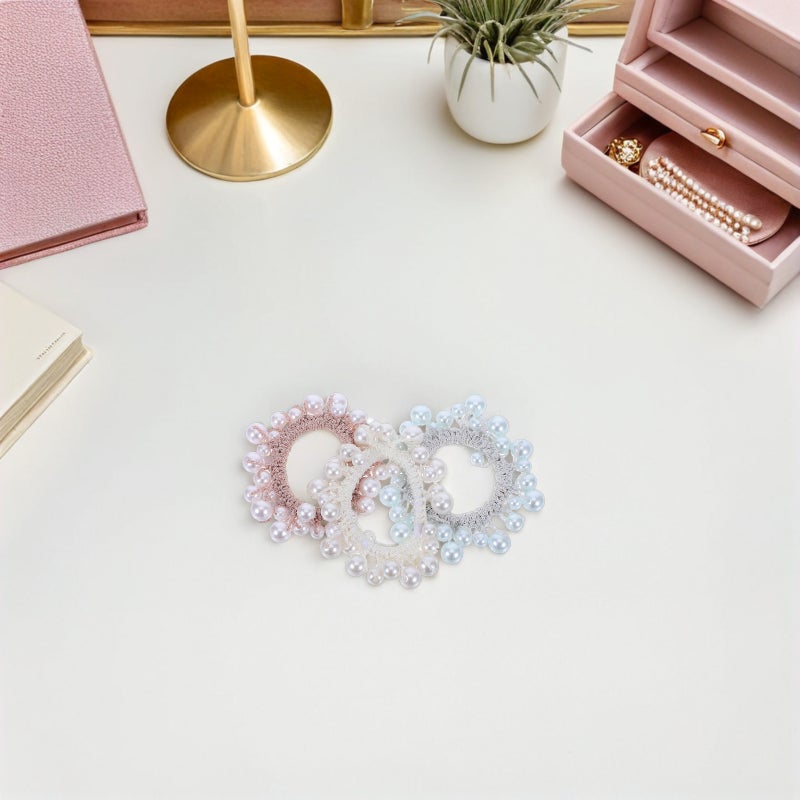 3pcs Hair Ties: Beading Elastic Ponytail Holders For Women - Ponytail Elastic Bands with Faux For All Hair Style - Image 4