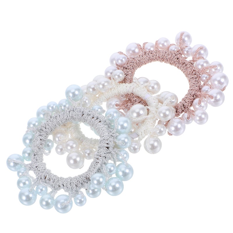 3pcs Hair Ties: Beading Elastic Ponytail Holders For Women - Ponytail Elastic Bands with Faux For All Hair Style - Image 1