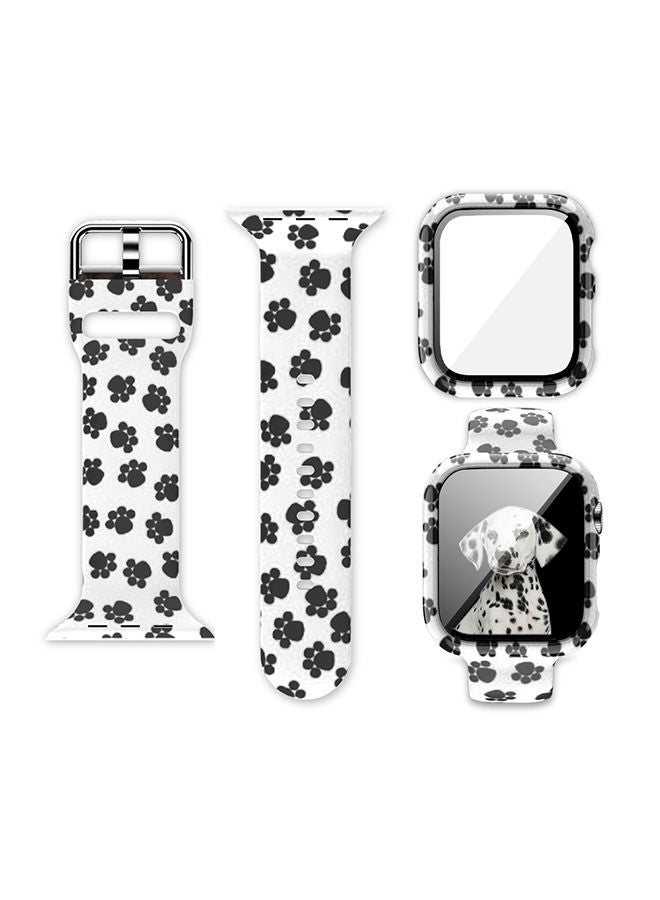 TWEGGON Replacement Printed Silicone Band for Apple Watch 38MM With Tempered Glass Case Dog Footprints White/Black - Image 2