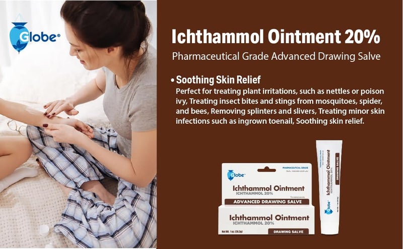 Globe Ichthammol Ointment 20% (Drawing Salve) 1 OZ - Soothing Skin Relief, Treatment of Eczema, Acne, Boils, Splinters, Bee Stings - Maximum Strength - Image 3