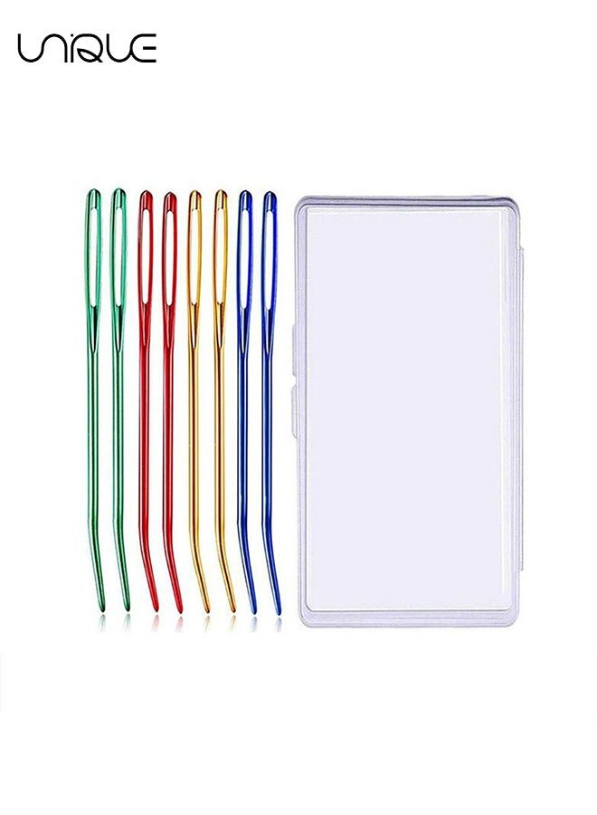 يونيك 8 قطع إبرة غزل الألومنيوم ، نسج إبرة نسيج إبرة عازمة الإبر للكروشيه إبر العين الكبيرة مع صندوق تخزين للحياكة الكروشيه والخياطة والتطريز متماسكة (لون عشوائي) - Image 1