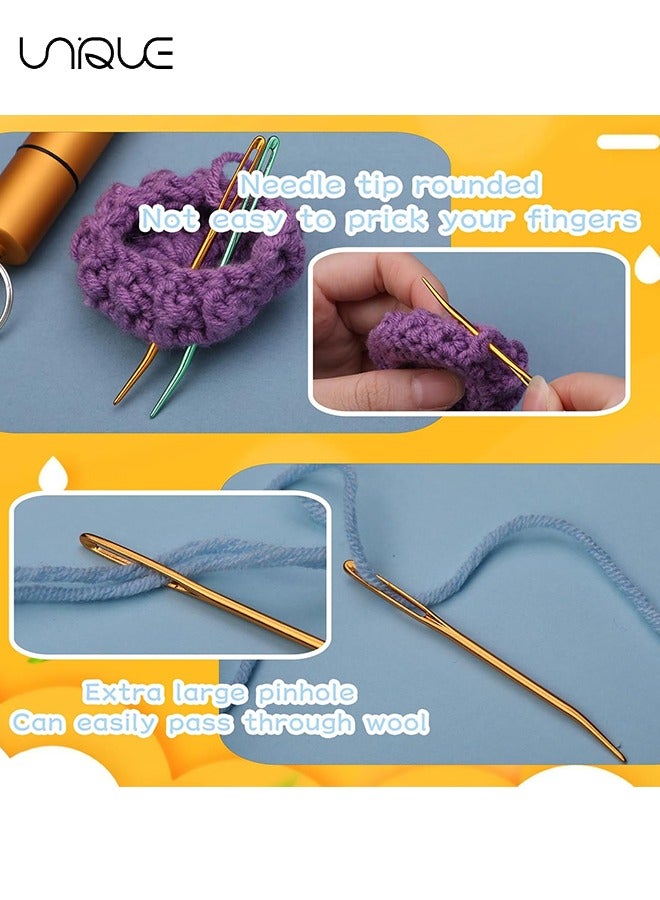 يونيك 8 قطع إبرة غزل الألومنيوم ، نسج إبرة نسيج إبرة عازمة الإبر للكروشيه إبر العين الكبيرة مع صندوق تخزين للحياكة الكروشيه والخياطة والتطريز متماسكة (لون عشوائي) - Image 3