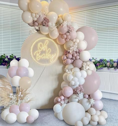 Zesliwy Dusty Pink Sand White Ballloons Arch Kit 144pcs Light Retro Pink Beige White Cream Boho Balloons for Birthday Wedding Bride Shower Party Decorations - Image 1