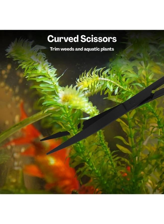 Aquarium Aquascaping Tools Kit with Tweezers, Scissors, Flat Rake, Curved Shears, Algae Scraper, Black Stainless Steel Fish Tank Cleaning Set with Storage Pouch for Aquatic Plant Care - Image 5