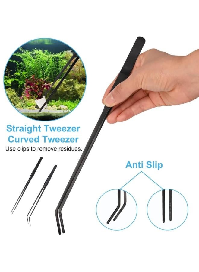 Aquarium Aquascaping Tools Kit with Tweezers, Scissors, Flat Rake, Curved Shears, Algae Scraper, Black Stainless Steel Fish Tank Cleaning Set with Storage Pouch for Aquatic Plant Care - Image 4
