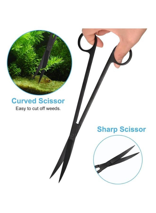 Aquarium Aquascaping Tools Kit with Tweezers, Scissors, Flat Rake, Curved Shears, Algae Scraper, Black Stainless Steel Fish Tank Cleaning Set with Storage Pouch for Aquatic Plant Care - Image 3