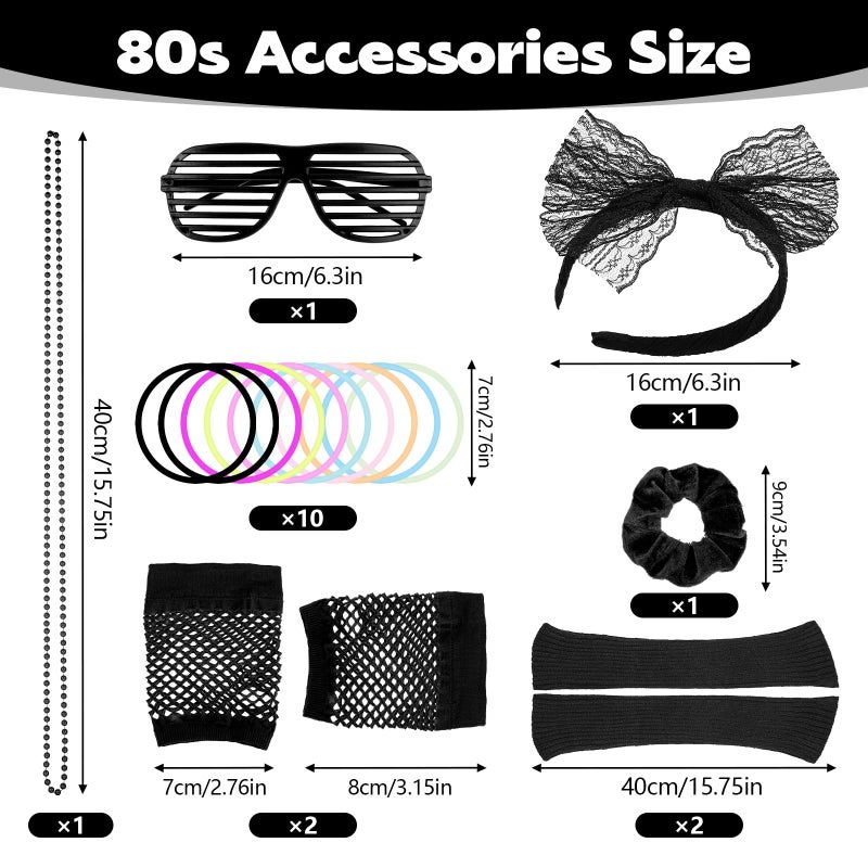 obeoby 80s 90s Outfit Costume Accessories for Women, 80s Party Black Lace Headband Necklace Accessory Sets for Masquerade Retro Party - Image 2