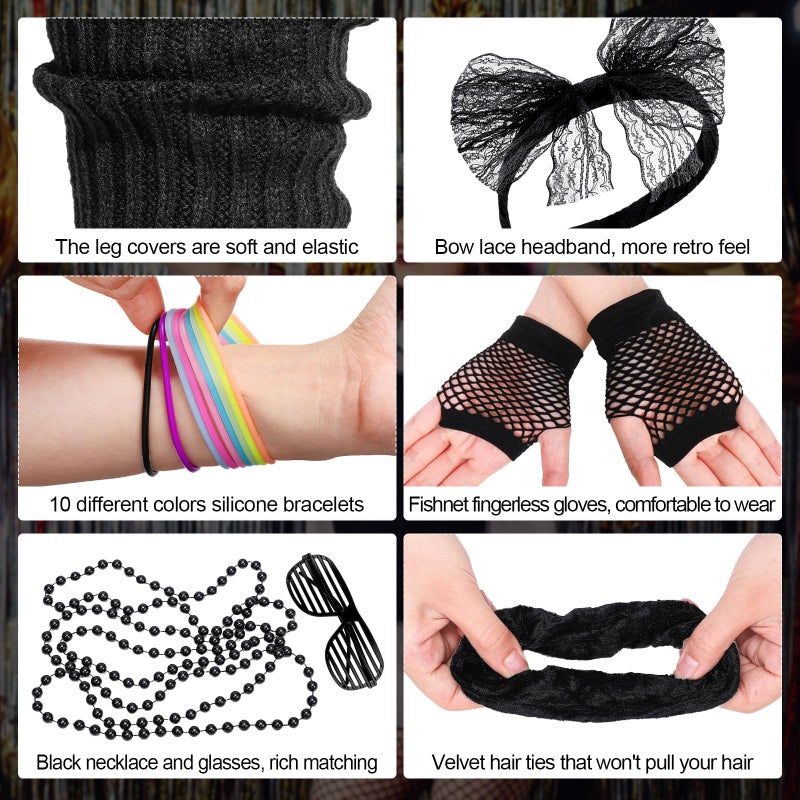 obeoby 80s 90s Outfit Costume Accessories for Women, 80s Party Black Lace Headband Necklace Accessory Sets for Masquerade Retro Party - Image 3