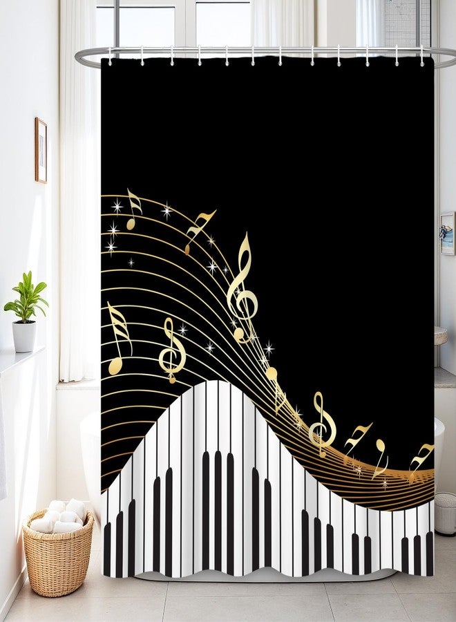 Renaiss 72 x 72 Inch Piano Key Music Shower Curtain for Bathroom Black White Musical Notes Waterproof Bathroom Shower Curtains Set Romantic Elegant Bath Bathtub Privacy Decorative Curtains with Hooks - Image 1