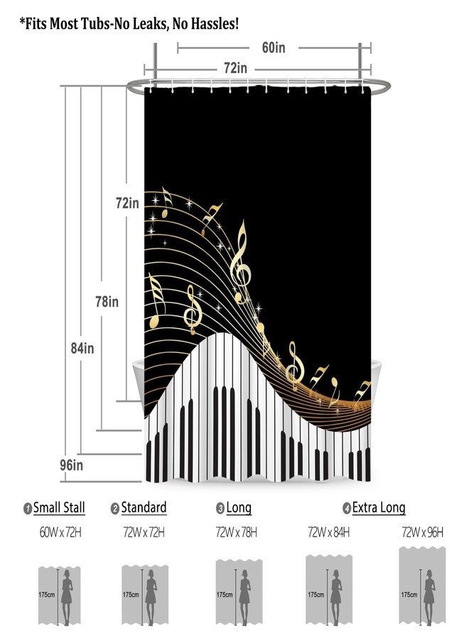 Renaiss 72 x 72 Inch Piano Key Music Shower Curtain for Bathroom Black White Musical Notes Waterproof Bathroom Shower Curtains Set Romantic Elegant Bath Bathtub Privacy Decorative Curtains with Hooks - Image 5