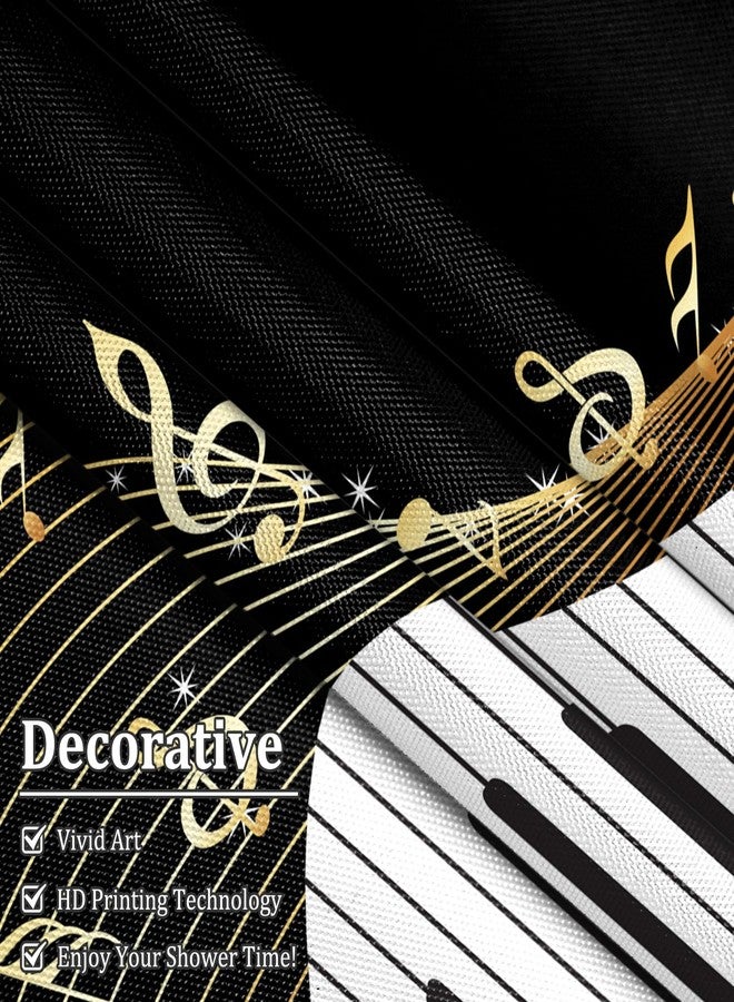 Renaiss 72 x 72 Inch Piano Key Music Shower Curtain for Bathroom Black White Musical Notes Waterproof Bathroom Shower Curtains Set Romantic Elegant Bath Bathtub Privacy Decorative Curtains with Hooks - Image 3