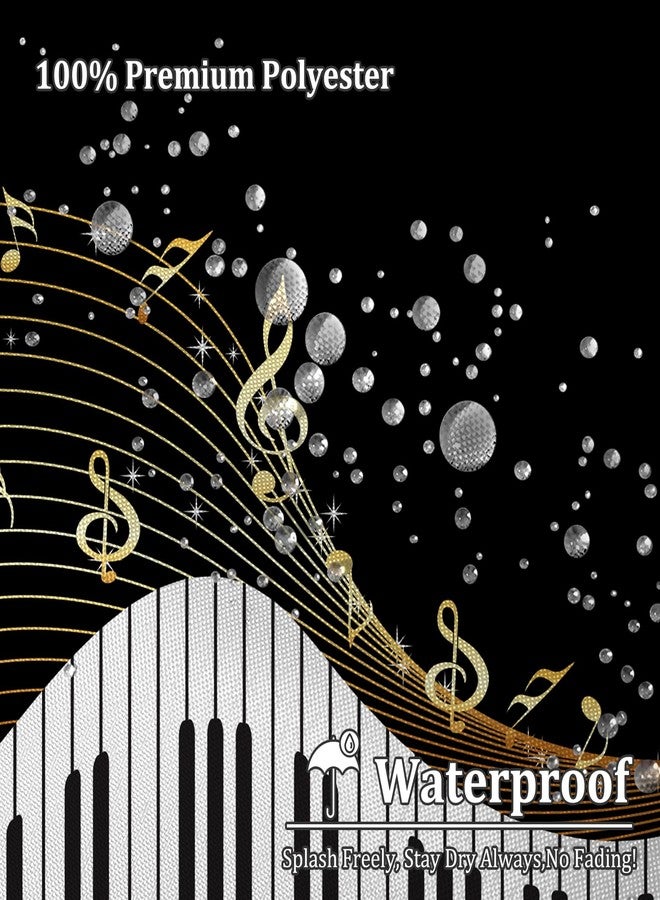 Renaiss 72 x 72 Inch Piano Key Music Shower Curtain for Bathroom Black White Musical Notes Waterproof Bathroom Shower Curtains Set Romantic Elegant Bath Bathtub Privacy Decorative Curtains with Hooks - Image 2