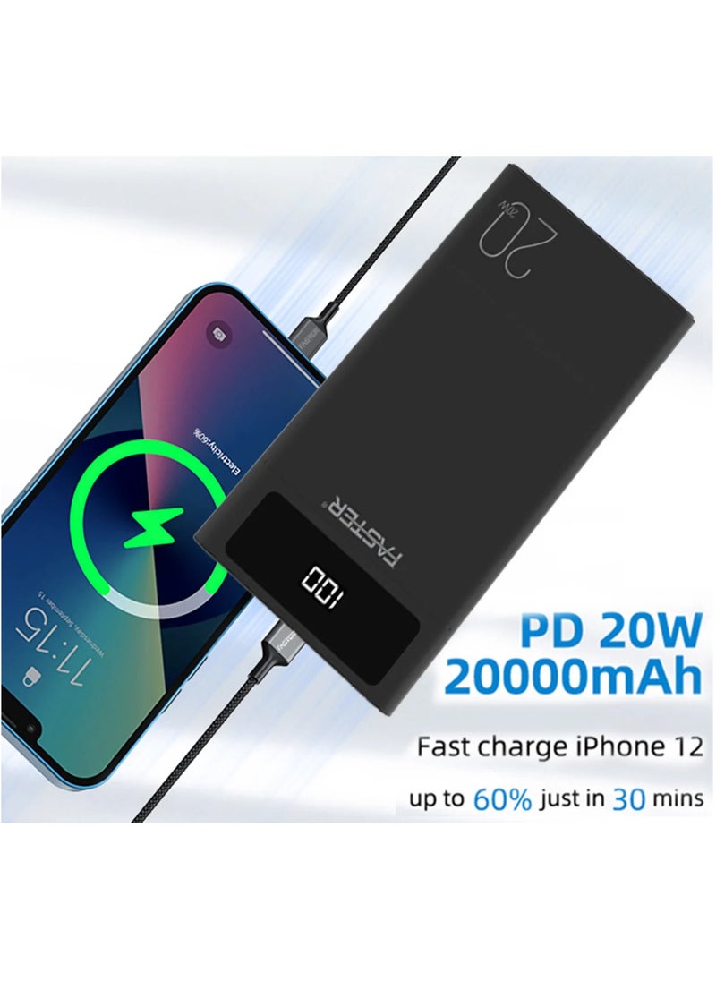 فاستر باور بانك فاستر S20 PD-20W Quick Charge 3.0 بقدرة 20000 مللي أمبير في الساعة مع شاشة رقمية  - Image 4