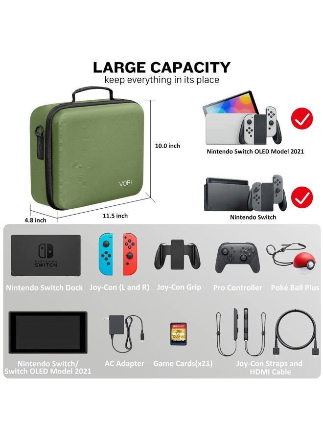 VORI Carrying Case for Nintendo Switch, Travel Storage Hard Shell Protective Portable Carry Bag with Shoulder Strap for Nintendo Switch Console & Accessories, Pro Controller, Green - Image 2