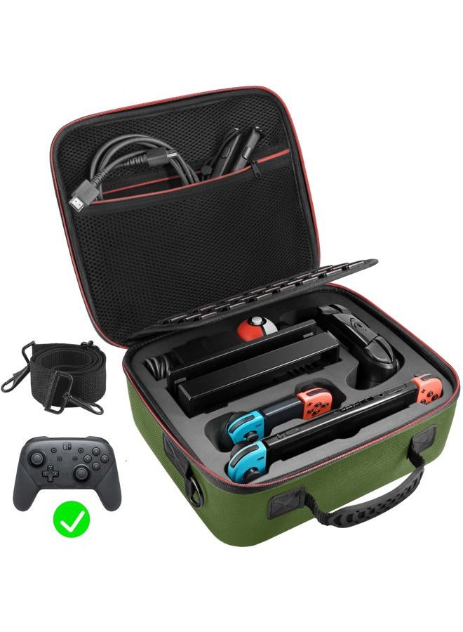 VORI Carrying Case for Nintendo Switch, Travel Storage Hard Shell Protective Portable Carry Bag with Shoulder Strap for Nintendo Switch Console & Accessories, Pro Controller, Green - Image 1