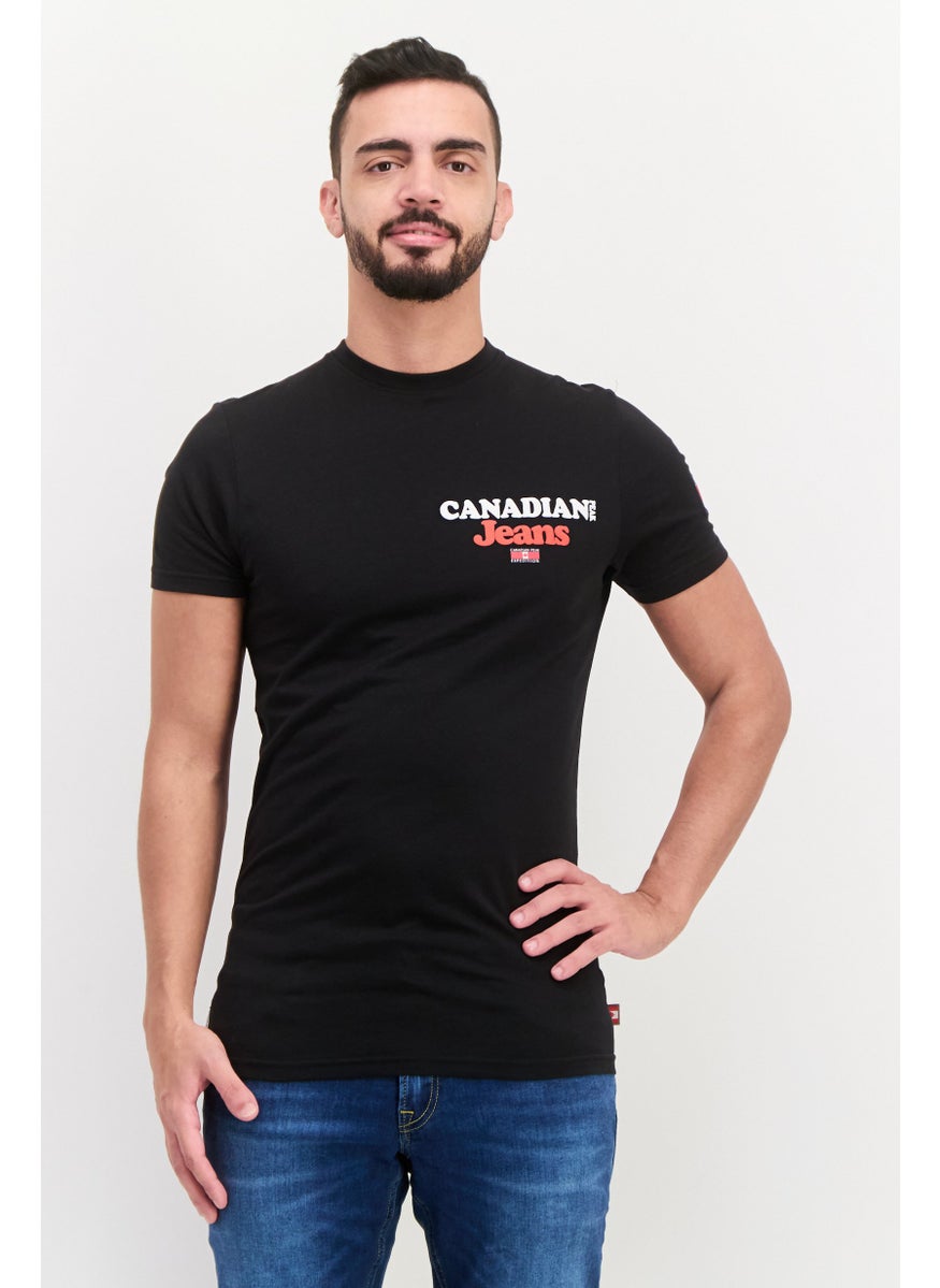 Canadian Peak Men Crew Neck Short Sleeve Brand Logo T Shirt, Black  - Image 1