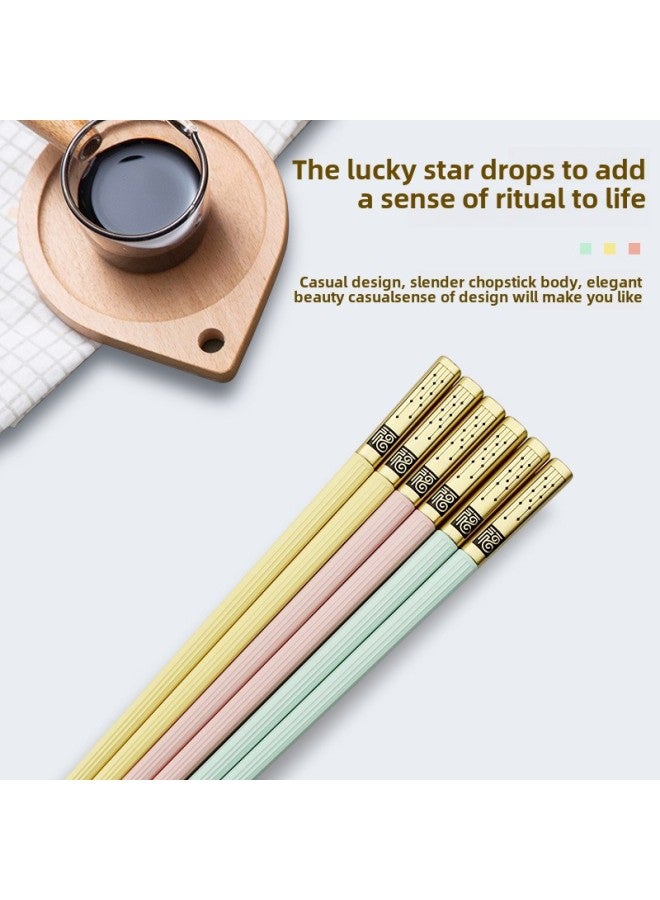 Shifule Source 24cm High-end Household Macaron Fuxing Landing High Temperature Alloy Chopsticks-Color:Macaron Golden Lucky Star Landing 5 Pairs Card Bag  - Image 3