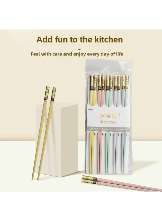 Shifule Source 24cm High-end Household Macaron Fuxing Landing High Temperature Alloy Chopsticks-Color:Macaron Golden Lucky Star Landing 5 Pairs Card Bag  - Image 4