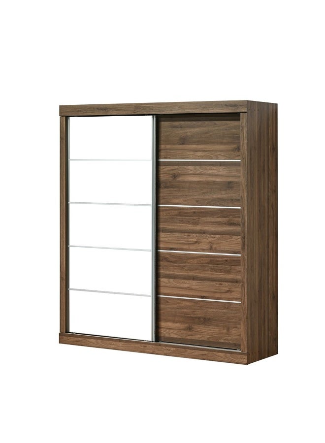 DANUBE HOME Supreme New 2Door Large Sliding Door Wardrobe With Mirrors | Sturdy Closet Clothes Storage Cupboard | Modern Design Space Saving Cabinet For Bedroom L182xW57.5xH210cm-Light Walnut - Image 3