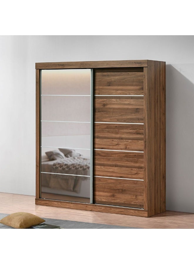 DANUBE HOME Supreme New 2Door Large Sliding Door Wardrobe With Mirrors | Sturdy Closet Clothes Storage Cupboard | Modern Design Space Saving Cabinet For Bedroom L182xW57.5xH210cm-Light Walnut - Image 1