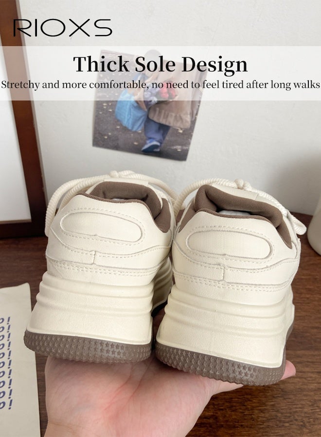 ريوكس أحذية رياضية نسائية غير رسمية، أحذية رياضية أنيقة برباط للسيدات، أحذية رياضية مريحة ومانعة للانزلاق، أحذية تنس كلاسيكية منخفضة، أحذية رياضية خفيفة الوزن للمشي/الجري/الصالة الرياضية، أحذية رياضية بيضاء بنعل سميك - Image 5
