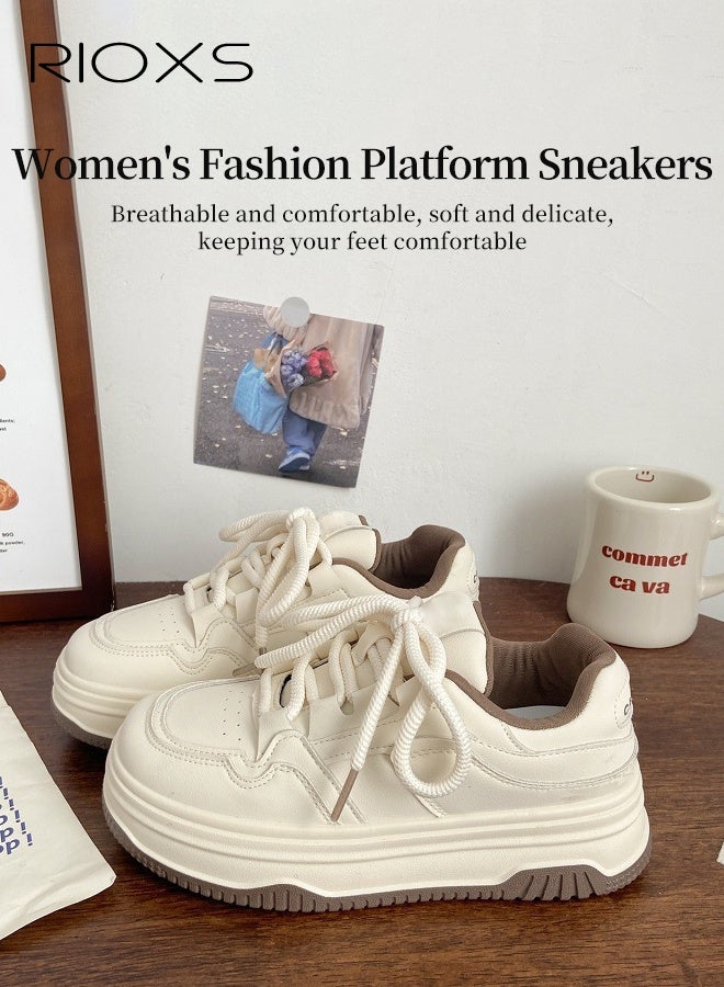 ريوكس أحذية رياضية نسائية غير رسمية، أحذية رياضية أنيقة برباط للسيدات، أحذية رياضية مريحة ومانعة للانزلاق، أحذية تنس كلاسيكية منخفضة، أحذية رياضية خفيفة الوزن للمشي/الجري/الصالة الرياضية، أحذية رياضية بيضاء بنعل سميك - Image 2