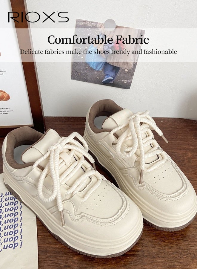 ريوكس أحذية رياضية نسائية غير رسمية، أحذية رياضية أنيقة برباط للسيدات، أحذية رياضية مريحة ومانعة للانزلاق، أحذية تنس كلاسيكية منخفضة، أحذية رياضية خفيفة الوزن للمشي/الجري/الصالة الرياضية، أحذية رياضية بيضاء بنعل سميك - Image 3
