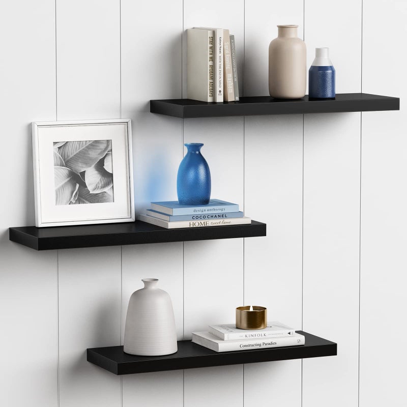 Forbena 24 Inch Long Black Floating Shelves for Wall, Large Wall Shelves for Living Room Decor Bedroom Books, Invisible Wall Mounted Shelves for Bathroom Office Closet TV Shoes - Set of 3 - Image 1