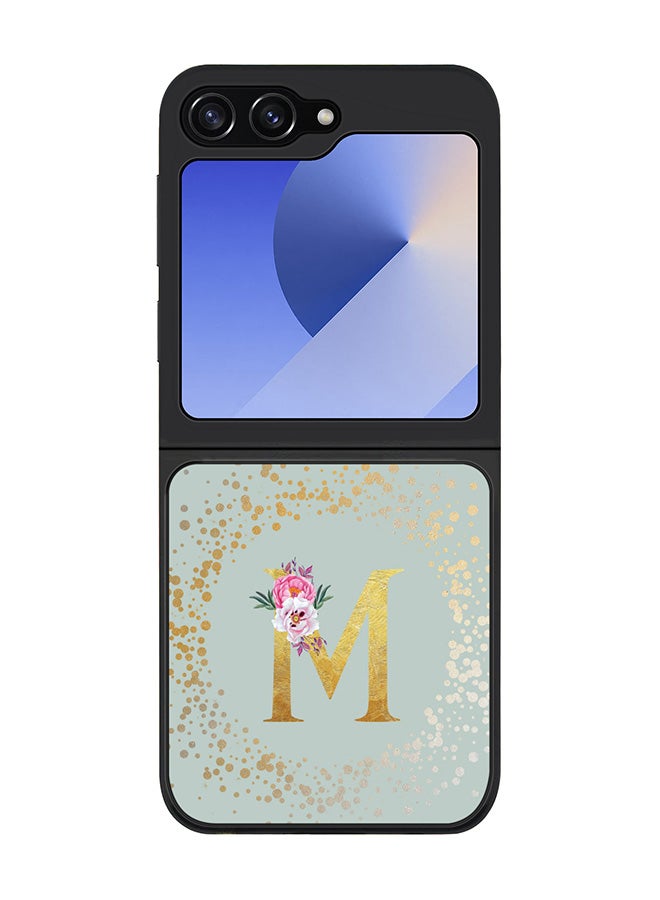 Stylizedd Rugged Black edge case for Samsung Galaxy Z Flip7 FE, Slim fit Case Cover - Custom Monogram Initial Letter Floral Pattern Alphabet - M (Light Grey ) - Image 1