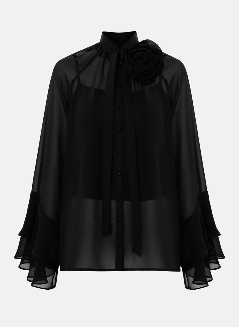 ليتشي بلوزة شفافة بأكمام مكشكشة ووشاح