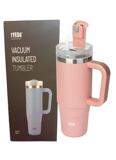 TYESO Tyeso 30 oz Tumbler with Handle, Straw and Lid - Leak Resistant Insulated Stainless Steel Water Bottle, Car Cup Holder Friendly Travel Coffee Mug (Pink)  - Image 1