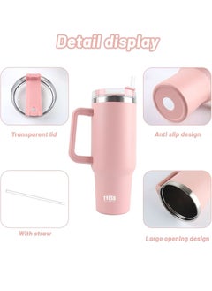 TYESO Tyeso 30 oz Tumbler with Handle, Straw and Lid - Leak Resistant Insulated Stainless Steel Water Bottle, Car Cup Holder Friendly Travel Coffee Mug (Pink)  - Image 2