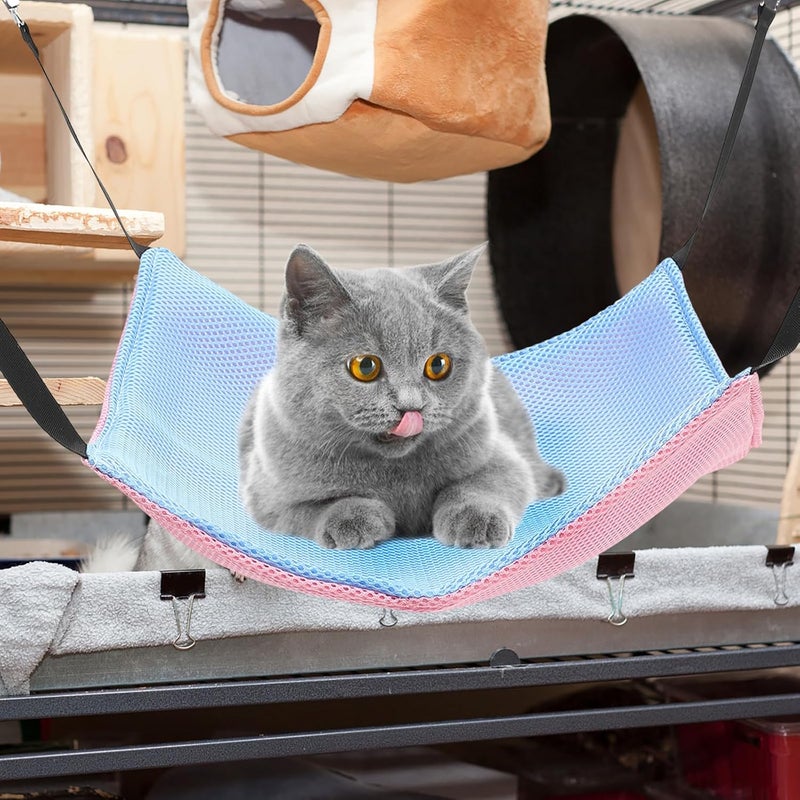 Decorative Cat Hammock Bed for Cage Hanging Breathable Double-Sided Mesh Cat Sleeping Hammock M Size Pink and Blue and Small Pets - Image 4