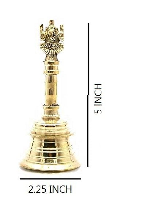 Skywalk Hand Crafted Metal Brass Bell with Ganesga Pooja Puja Ghanti Hand Bell Size 5" - Image 2