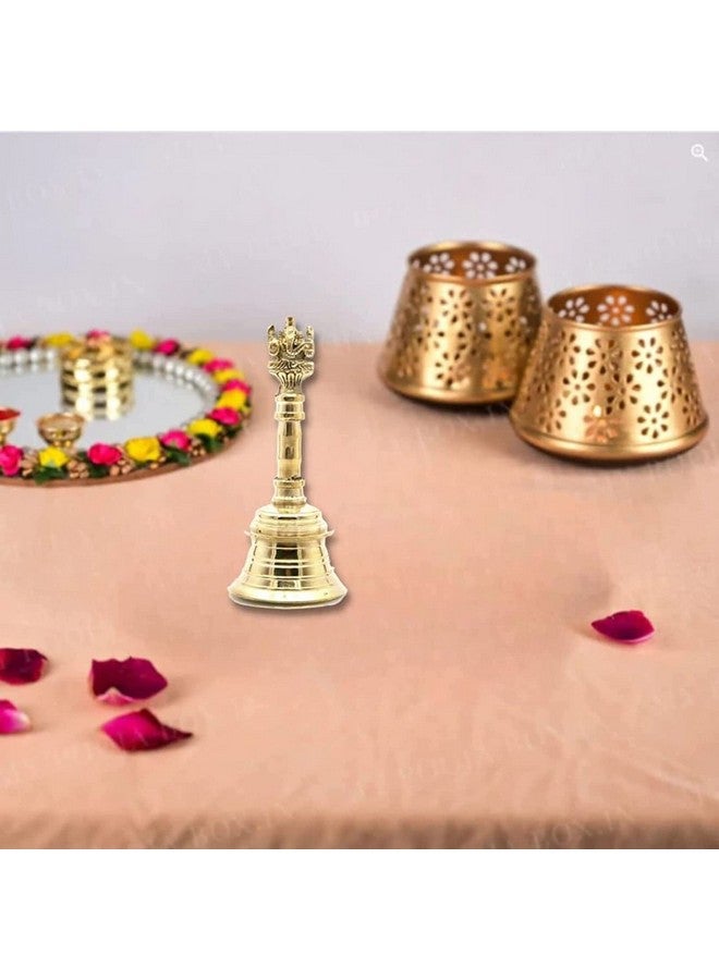 Skywalk Hand Crafted Metal Brass Bell with Ganesga Pooja Puja Ghanti Hand Bell Size 5" - Image 3