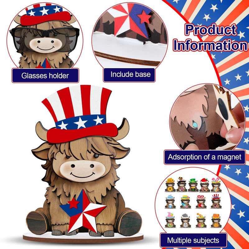 Tellegloww 27 Pcs Interchangeable Highland Cow Decor Seasonal Holiday Eyeglass Holder Valentines Decoration Wooden Cow Signs Farmhouse Table Centerpiece Rustic Tiered Tray Decor for Home Office Gift - Image 4