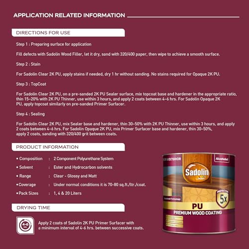 Dulux Sadolin by Dulux | 2KPU Premium PU Wood Polish | Gloss White Finish for All Kinds of Wood, Suitable for Interior and Exterior Applications, 1 litres - Image 4