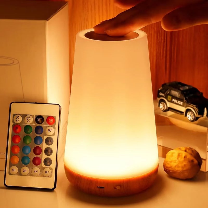 Wood Texture Table Lamp Touch Night Light with Remote 13 Color Dimmable - Image 1