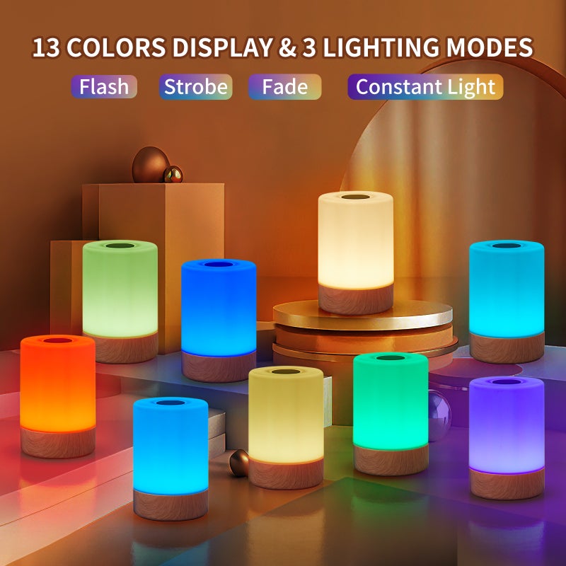 Wood Texture Table Lamp Touch Night Light with Remote 13 Color Dimmable - Image 4