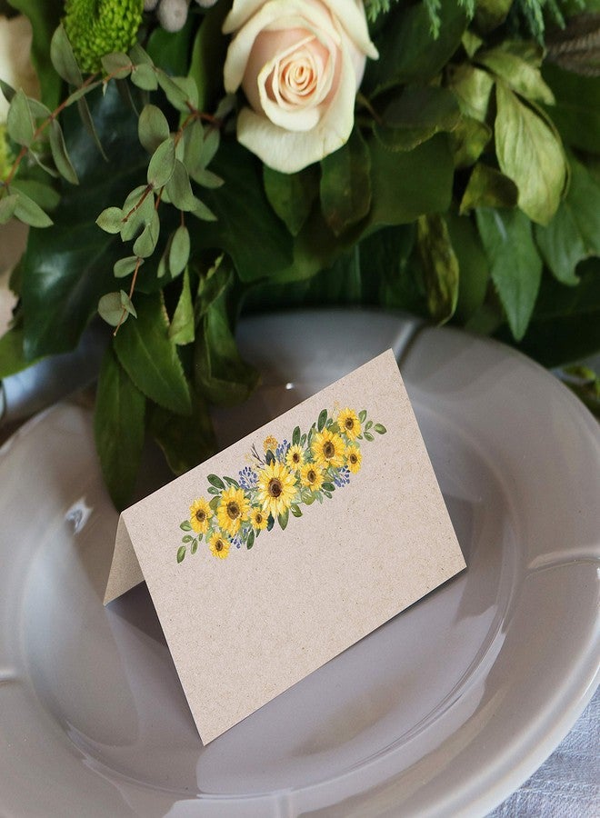 321 دن بطاقات أماكن جلوس بتصميم زهرة عباد الشمس من 321Done، صنع في الولايات المتحدة الأمريكية - بطاقات صغيرة فارغة مقاس 3.5 × 2 بوصة لوضع الأسماء على طاولة الطعام، مناسبة لحفلات العشاء، حفلات الزفاف، بوفيهات، بتصميم خيمة ريفية بلون بني فاتح - مجموعة من 50 بطاقة - Image 3