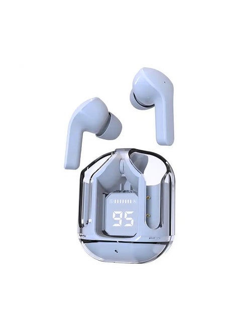 TWS Wireless Bluetooth Earphones, Transparent Design with Digital Display to Know the Charging Level, High Definition Stereo Gaming Headphones with Built-in Mic, with Touch Control Technology for the Earphone - Blue