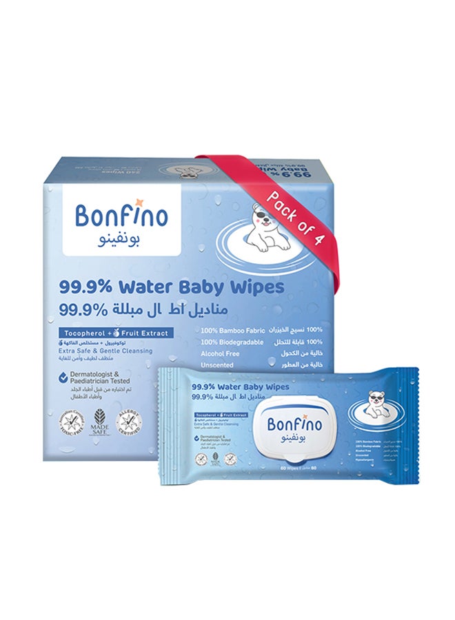 Bonfino 99.9% Water Baby Wipes - 240 Pieces - Image 1