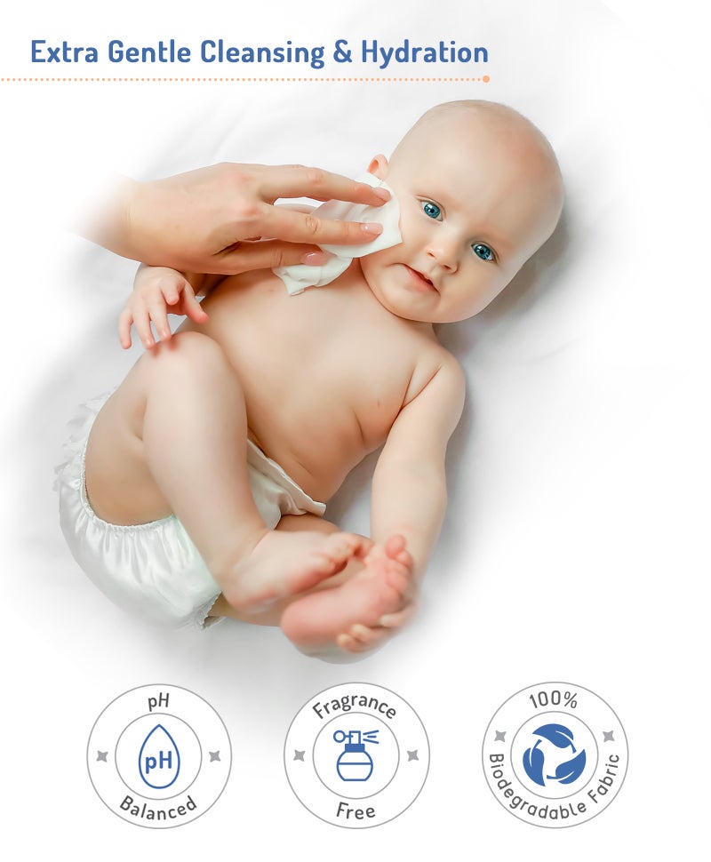 Bonfino Hypoallergenic 99.9% Water Baby Wipes, Alcohol & Fragrance-Free, Biodegradable Bamboo, Pack of 4 - 240 Pieces - Image 3