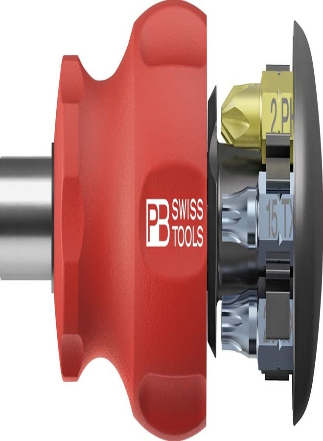 PB Swiss Tools Stubby Screwdriver PB 8453 | 100% Swiss Made | Small Screwdriver with Bits in the Handle, Size Slot 3, PH1/PH2, T15/T20/T25 and Magnetic Tip for General Screwdriving Work - Image 1