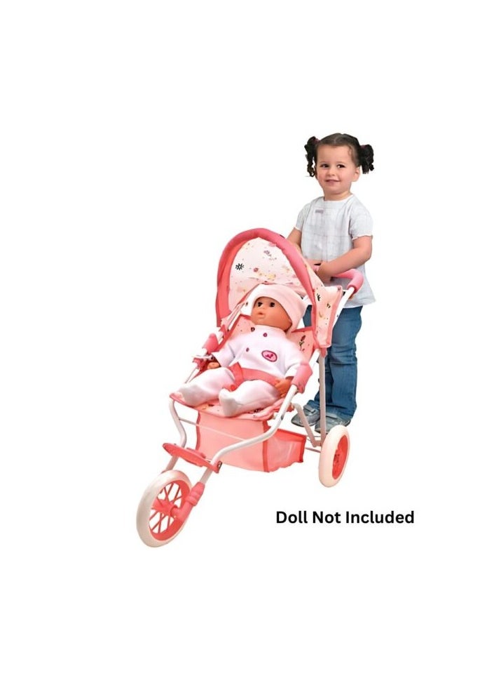 dolls world Dolls World Deluxe Three Wheel Folding Stroller with Canopy, Pink/Blue, doll not included  - Image 2