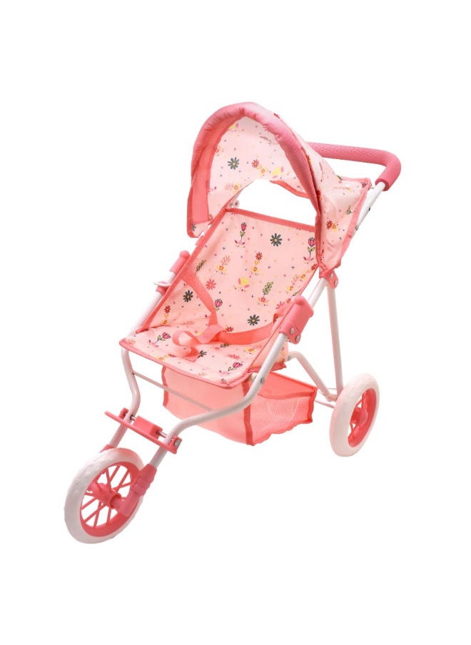 dolls world Dolls World Deluxe Three Wheel Folding Stroller with Canopy, Pink/Blue, doll not included  - Image 1