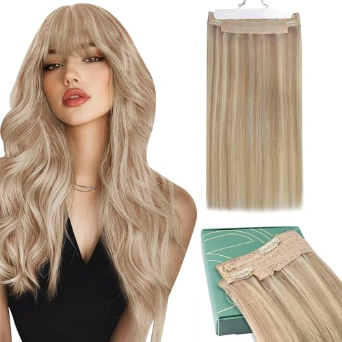 Ugeat Wire Hair Extensions Dark Ash Blonde Highlights Light Blonde Wire Hair Extensions Real Human Hair One Piece Clip in Hair Extension Ease Of Installation 20 Inch 95g - Image 2